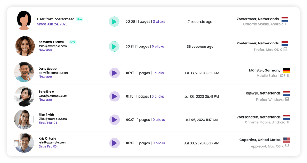 Session replay to watch recorded users activities