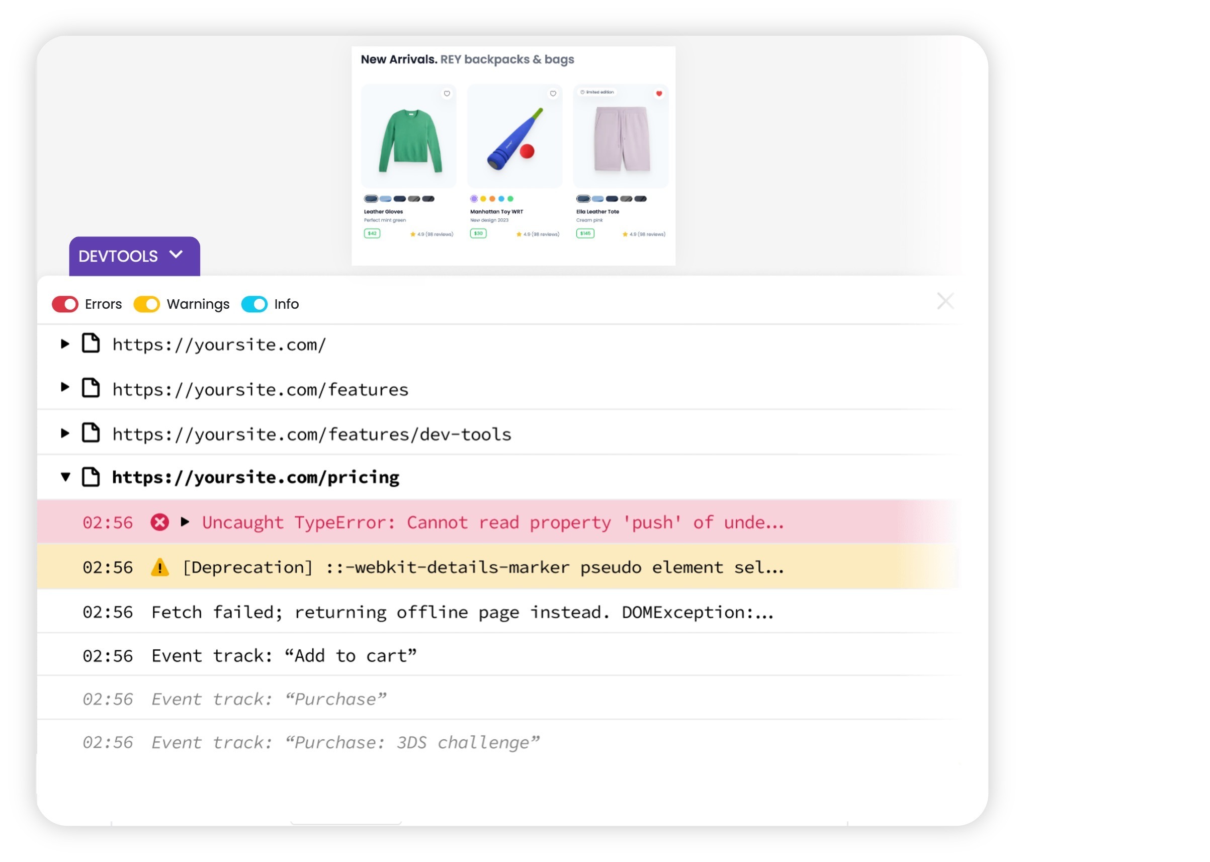 Crash reports and console error logs